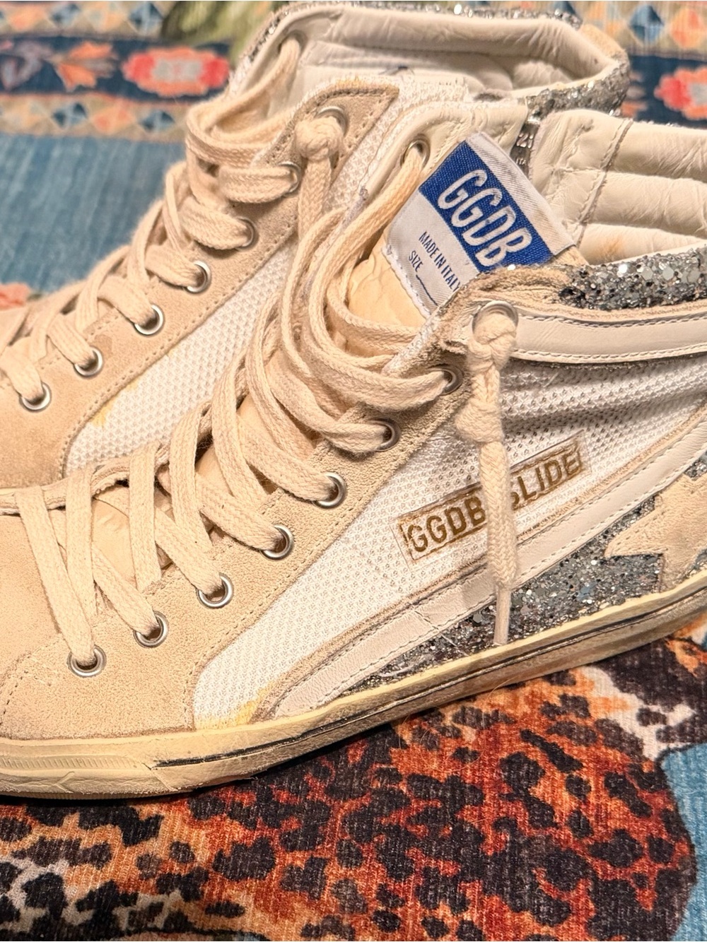Golden Goose Beige and White High-Top Sneakers